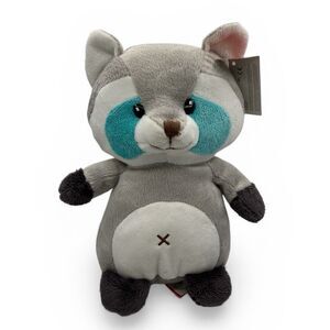 NWT 2017 Gitzy Raccoon Plush Baby Rattle Stuffed Animal – Gray & Blue, 8.5"